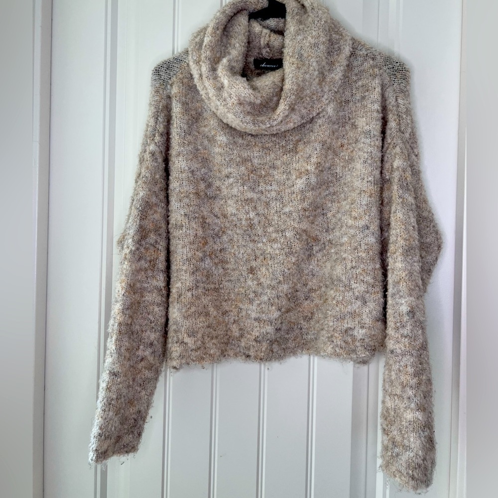 Olivaceous Fuzzy crop cowl sweater